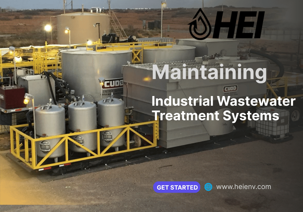 Technician inspecting and maintaining an industrial wastewater treatment system to ensure efficient performance and environmental compliance.